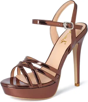 YooPrettyz Polished Crisscrossed Heeled Sandal Evening Dress Platform Sandal for Women
