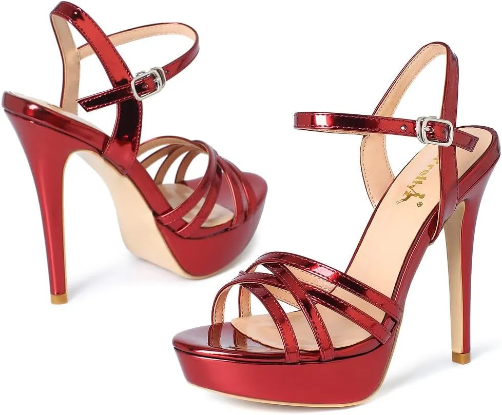 YooPrettyz Polished Crisscrossed Heeled Sandal Evening Dress Platform Sandal for Women