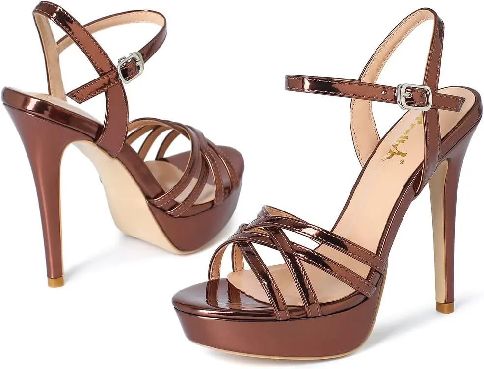 YooPrettyz Polished Crisscrossed Heeled Sandal Evening Dress Platform Sandal for Women