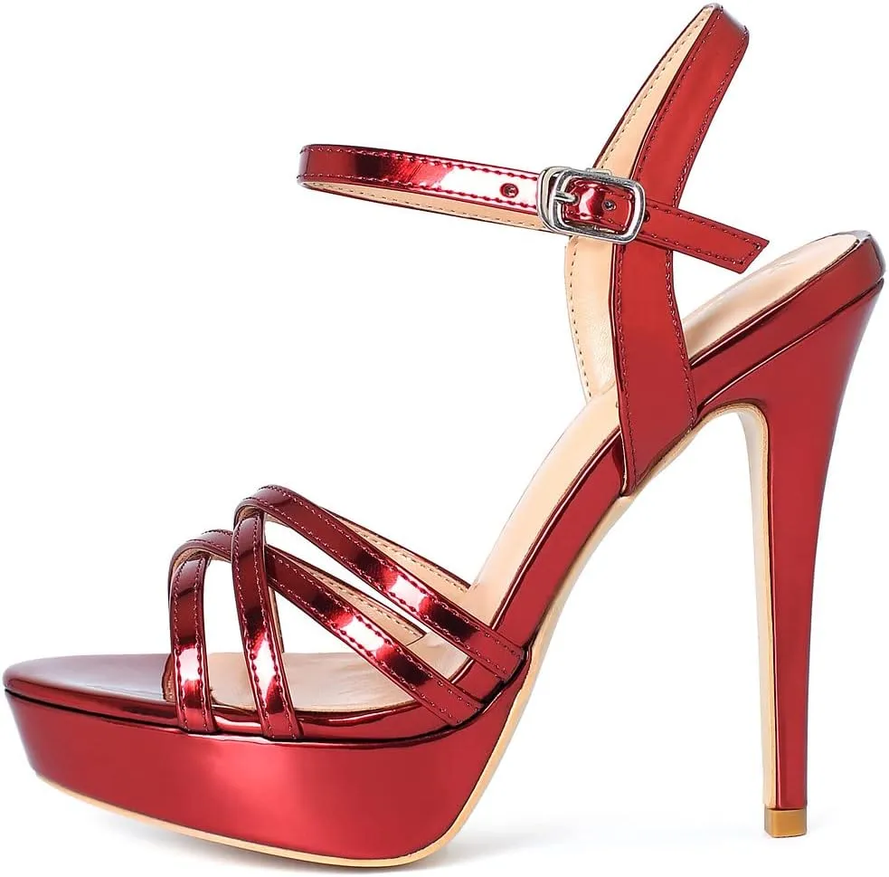 YooPrettyz Polished Crisscrossed Heeled Sandal Evening Dress Platform Sandal for Women
