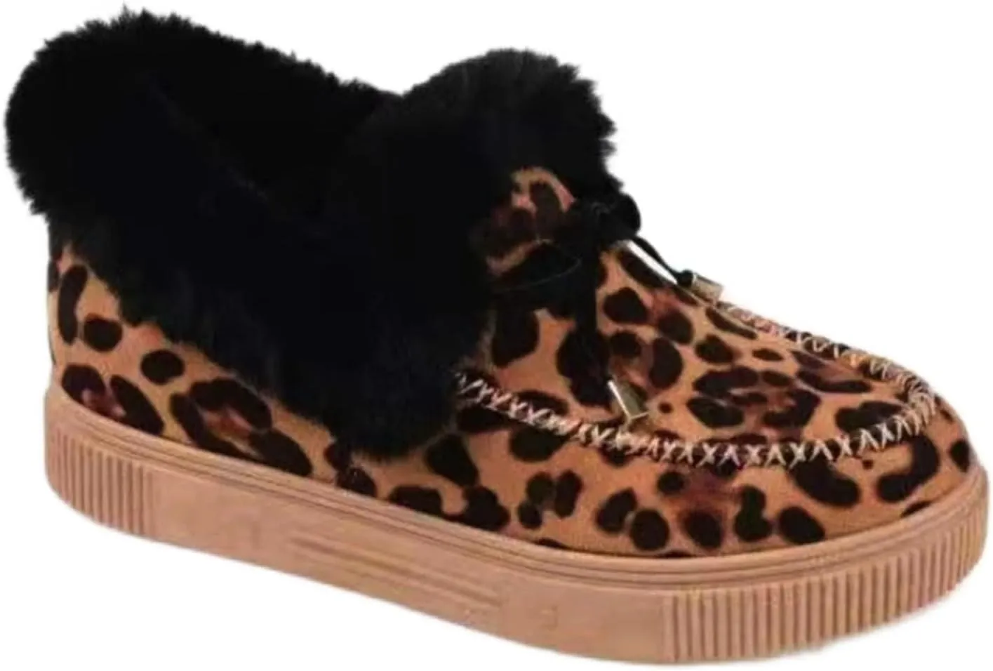 ZBYY Women's Winter Flat Boots Warm Durable Shoes Fur Lining Ankle Snow Boots Flats Platform Thick Plush Walking Loafer