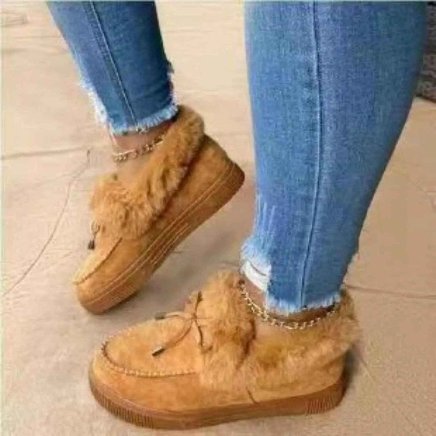 ZBYY Women's Winter Flat Boots Warm Durable Shoes Fur Lining Ankle Snow Boots Flats Platform Thick Plush Walking Loafer